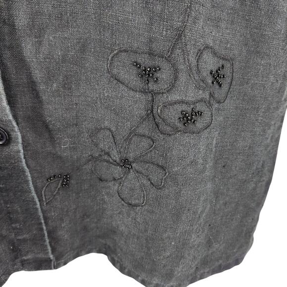Vintage John Paul Richard Black Linen Embroidered Button-Up Top Sz Medium - Picture 7 of 7